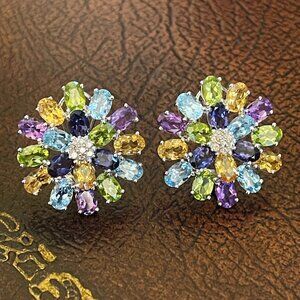 $4500 / Brand & Mason 18.4 CWT Diamond & Gemstone 14K Earrings / 11 grams